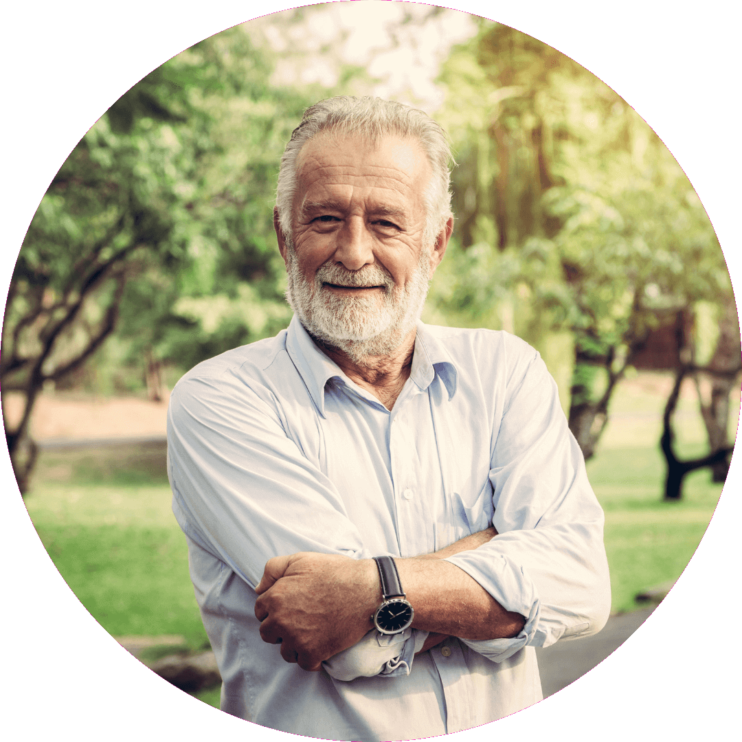 Senior man, arms crossed, smiling